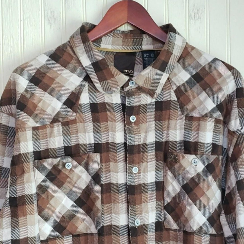 Enyce Shirt Mens 3XL Brown Plaid Long Sleeve Flannel Button Up Casual Workwear